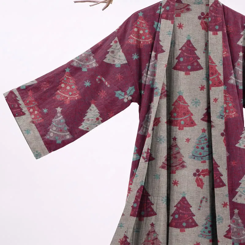 Kimono-Bademantel aus Baumwollgaze mit Weihnachtsbaummotiv