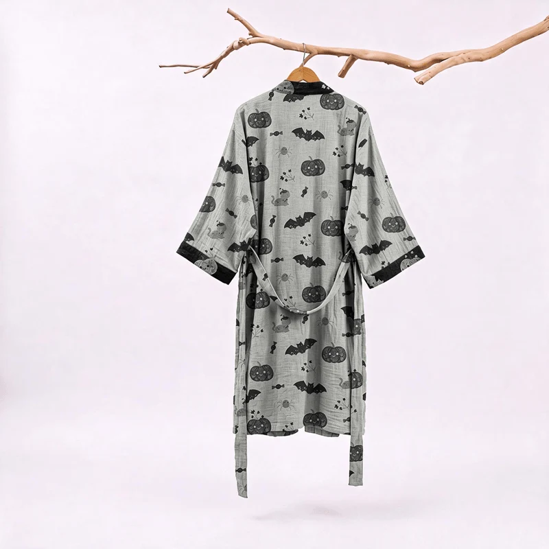 Halloween Kürbis Fledermaus Baumwollkimono-Bademantel