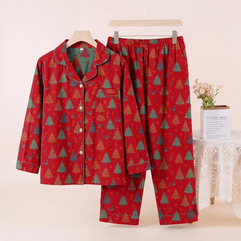 Weihnachtsbaum-Loungewear-Set aus Baumwollgaze