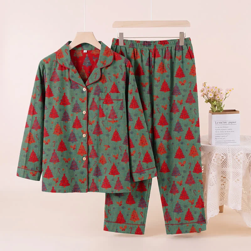 Weihnachtsbaum-Loungewear-Set aus Baumwollgaze