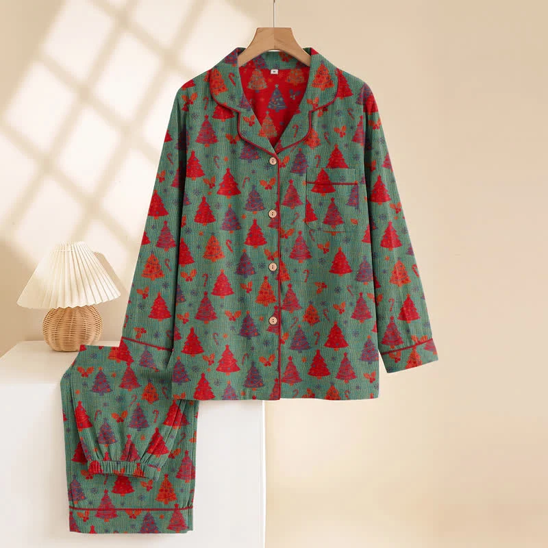 Weihnachtsbaum-Loungewear-Set aus Baumwollgaze