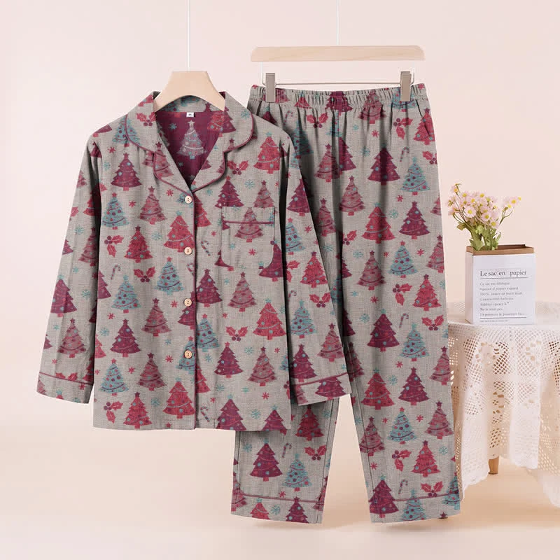 Weihnachtsbaum-Loungewear-Set aus Baumwollgaze