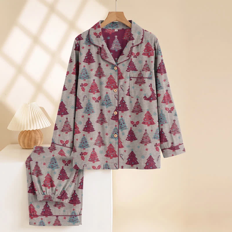 Weihnachtsbaum-Loungewear-Set aus Baumwollgaze