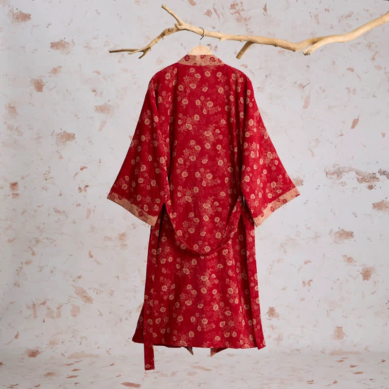 Retro-Kimono aus Baumwollgaze mit Blumenmuster