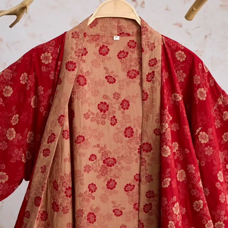 Retro-Kimono aus Baumwollgaze mit Blumenmuster