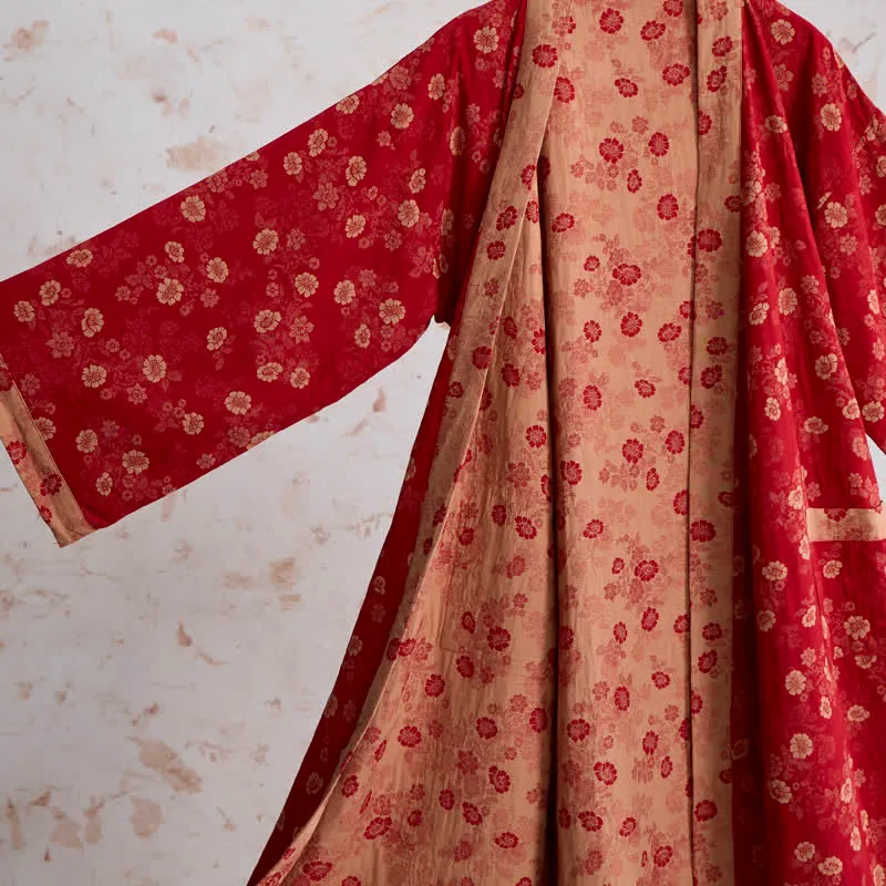 Retro-Kimono aus Baumwollgaze mit Blumenmuster