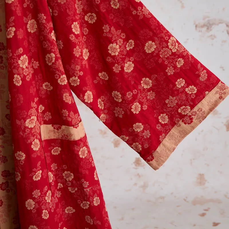 Retro-Kimono aus Baumwollgaze mit Blumenmuster
