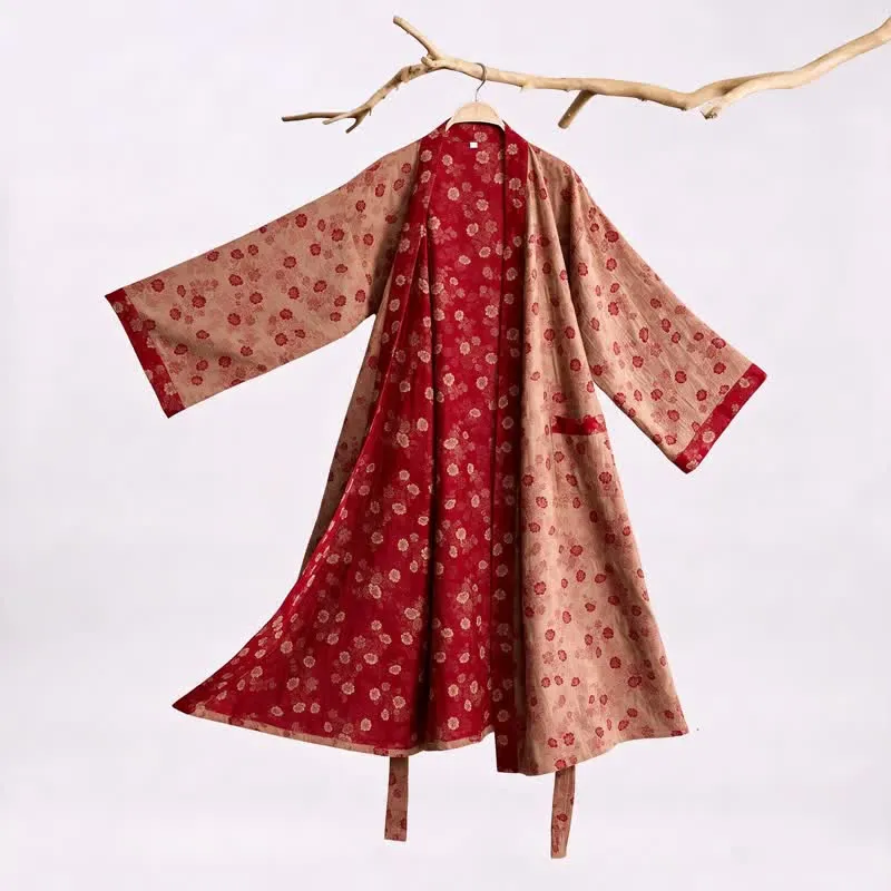 Retro-Kimono aus Baumwollgaze mit Blumenmuster