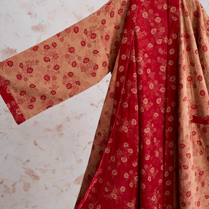 Retro-Kimono aus Baumwollgaze mit Blumenmuster