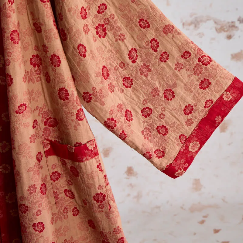 Retro-Kimono aus Baumwollgaze mit Blumenmuster