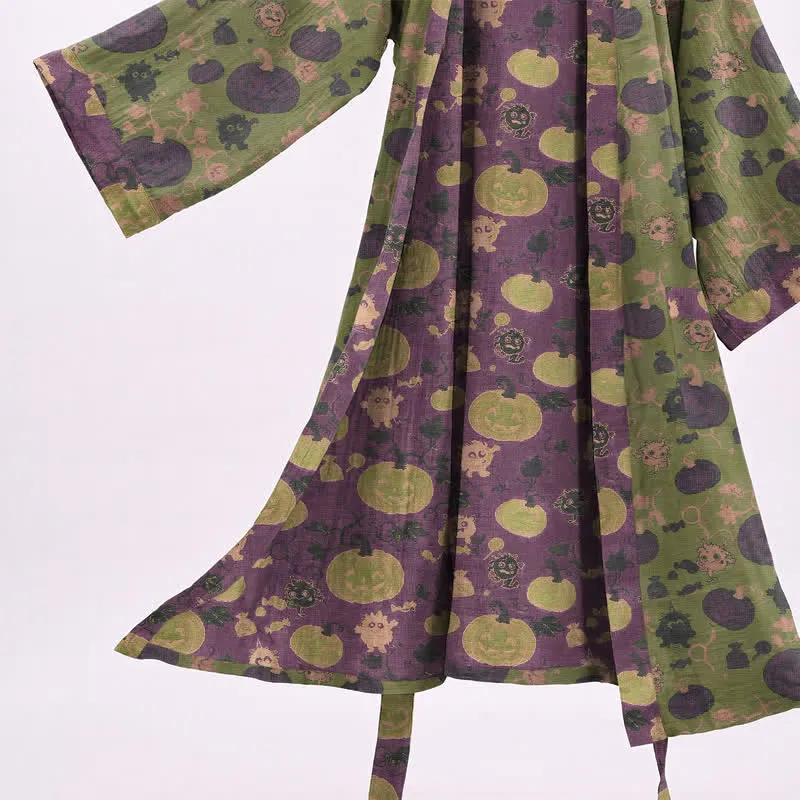 Halloween Kürbis Monster Baumwollkimono-Bademantel