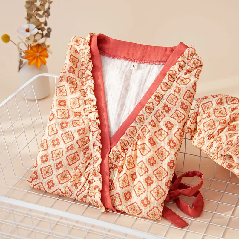 Loungewear-Set aus Baumwolle mit geometrischem Rüschenbesatz