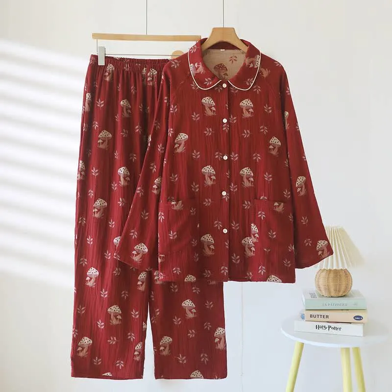 Vintage Loungewear-Set aus Baumwolle mit Pilzmuster