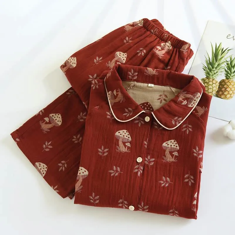 Vintage Loungewear-Set aus Baumwolle mit Pilzmuster