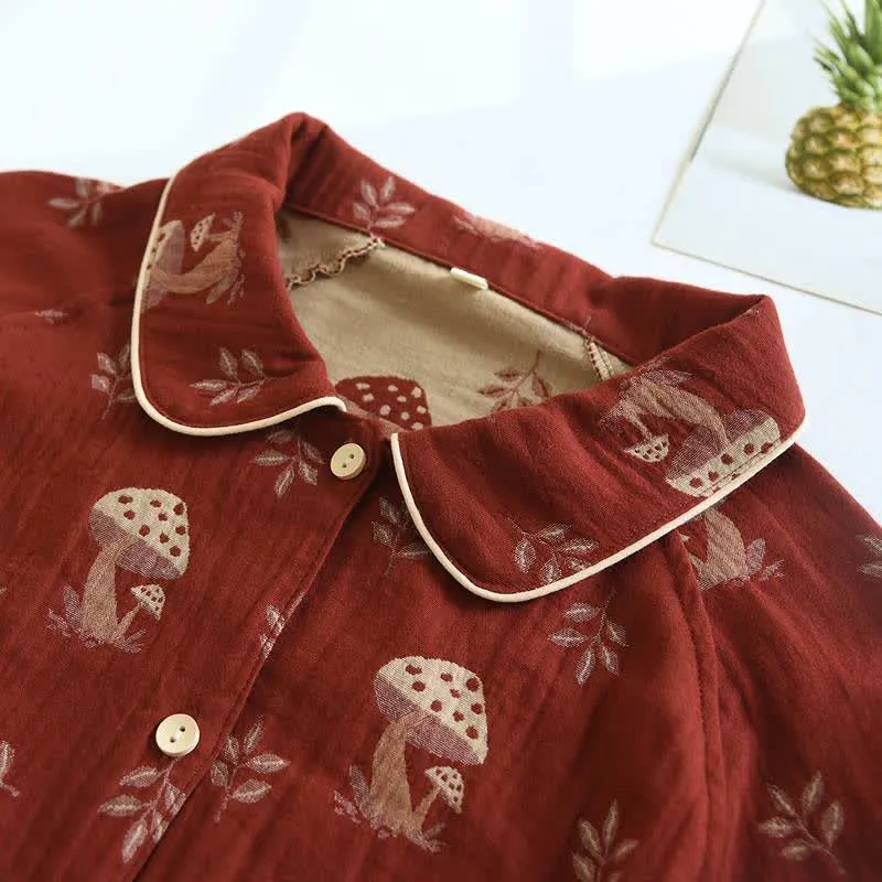 Vintage Loungewear-Set aus Baumwolle mit Pilzmuster