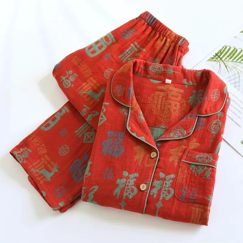 Glücklich Fu Pyjama-Set aus garngefärbter Baumwolle