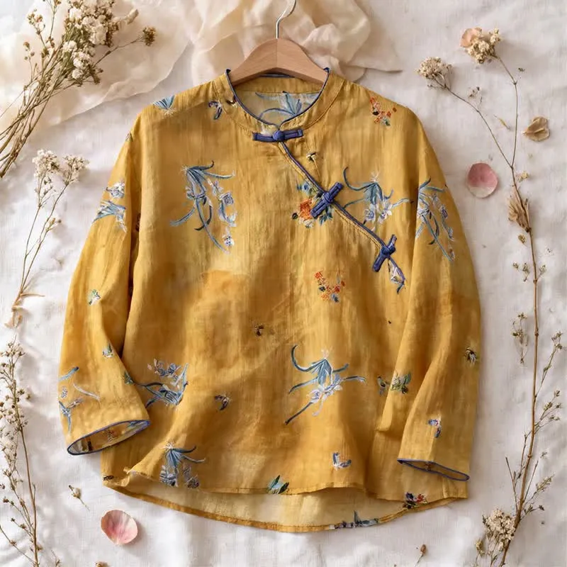 Vintage Langarmshirt mit Blumen- und Insektenmuster