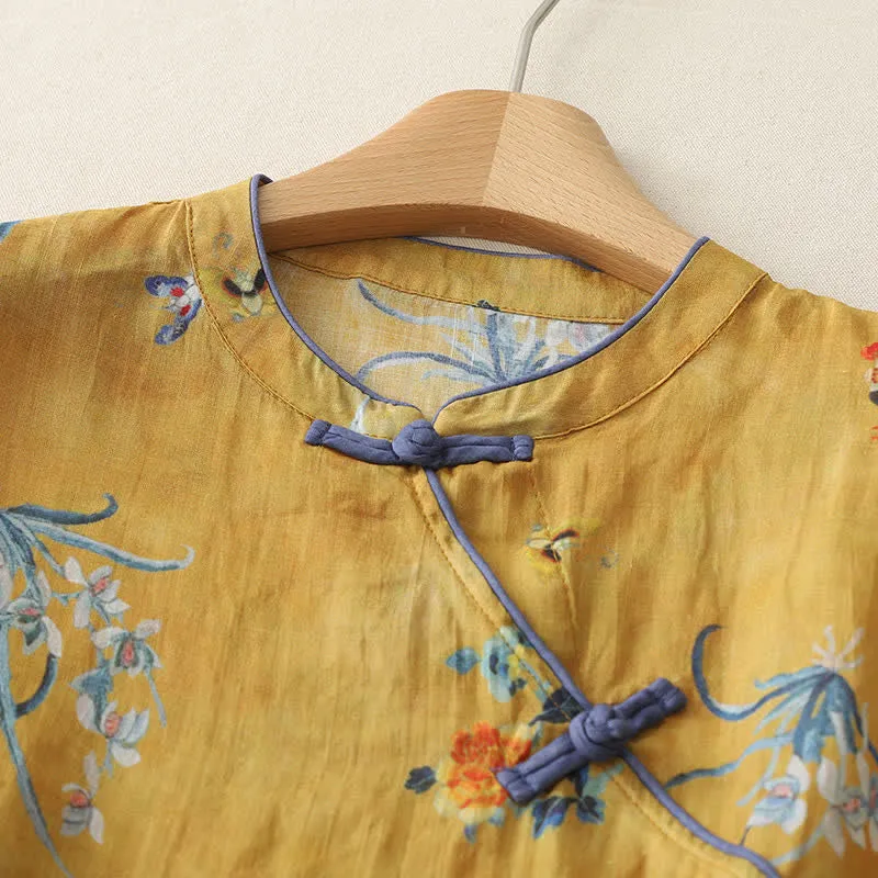 Vintage Langarmshirt mit Blumen- und Insektenmuster