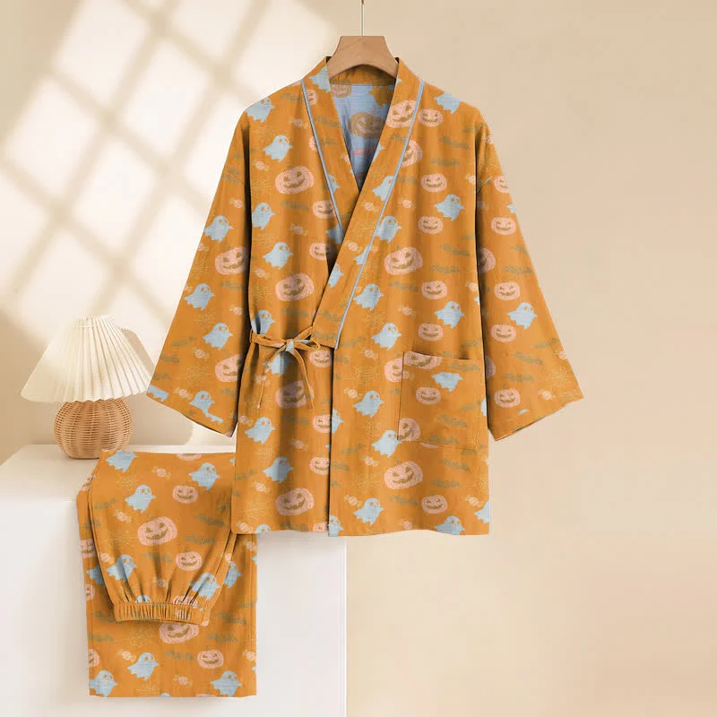 Halloween-Geister-Kürbis-Baumwollkimono-Pyjama-Set
