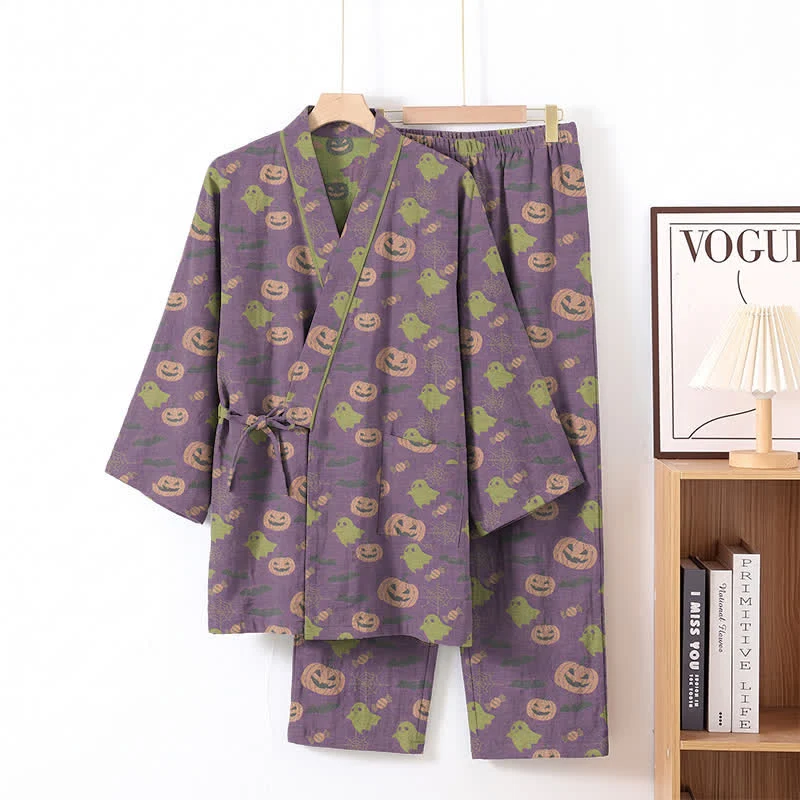 Halloween-Geister-Kürbis-Baumwollkimono-Pyjama-Set