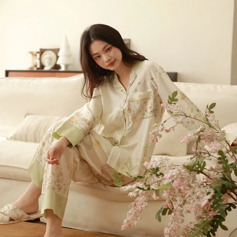 Loungewear-Set mit langen Ärmeln und ländlichem Blumenmuster