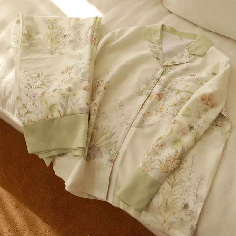 Loungewear-Set mit langen Ärmeln und ländlichem Blumenmuster