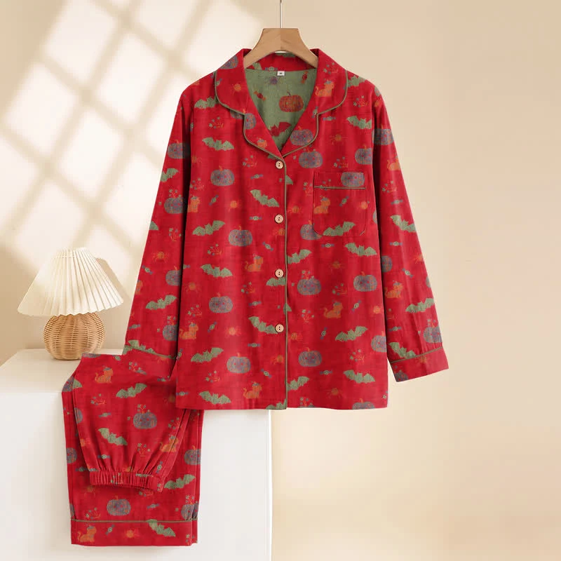 Halloween Kürbis Fledermaus Baumwoll-Loungewear-Set