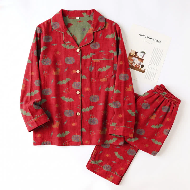 Halloween Kürbis Fledermaus Baumwoll-Loungewear-Set