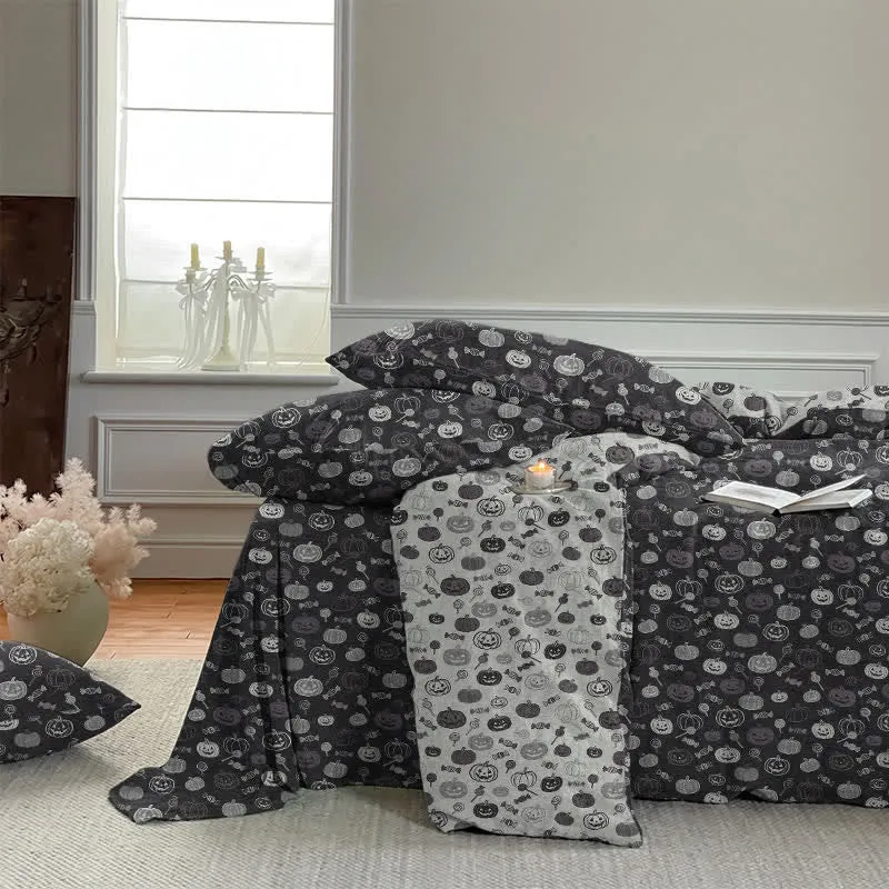 Halloween-Bettwäsche-Set aus Baumwolle mit Kürbismotiv (einfarbig)