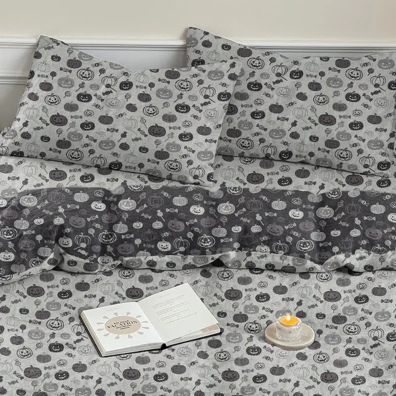 Halloween-Bettwäsche-Set aus Baumwolle mit Kürbismotiv (einfarbig)