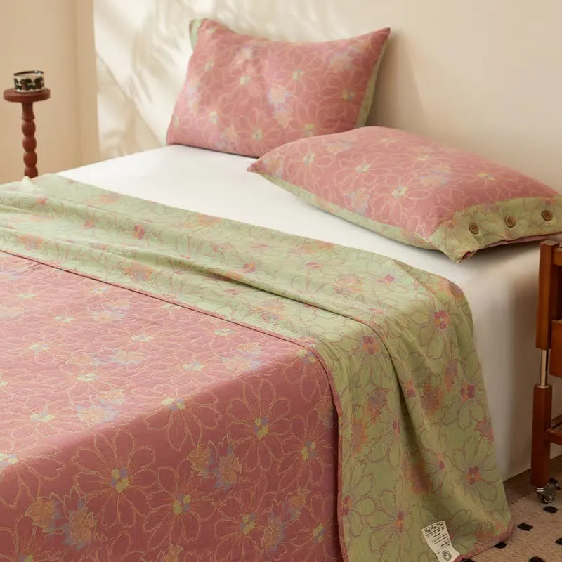 Bettwäsche aus Baumwollgaze mit frischem Blumenmuster im Jacquard-Stil