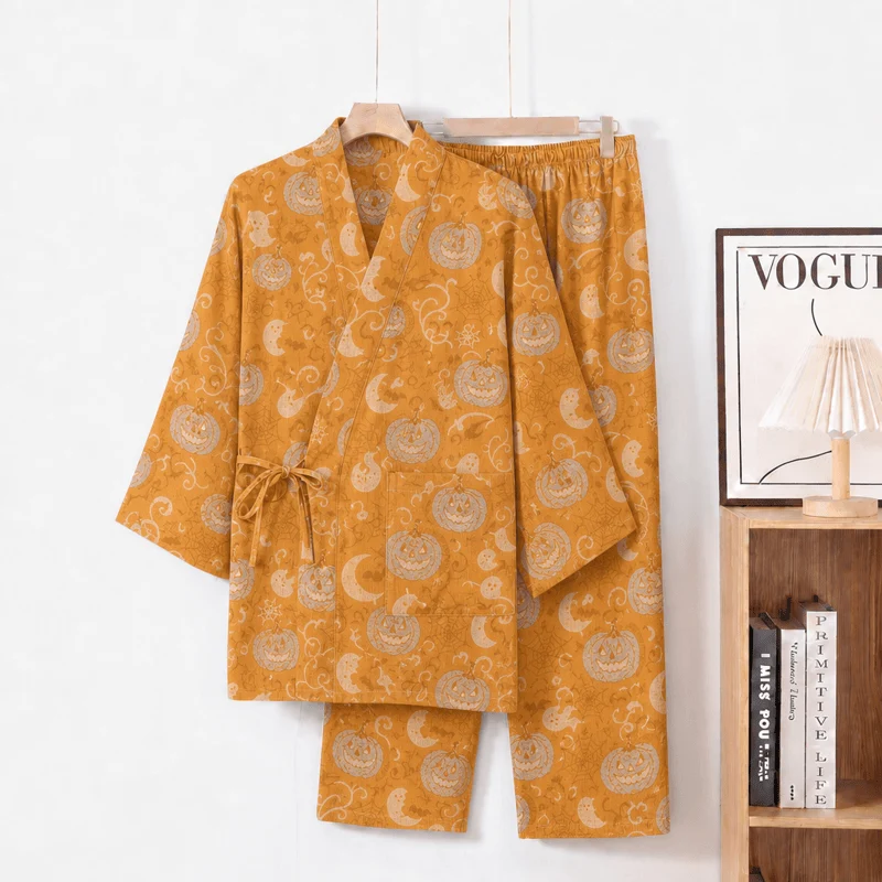 Halloween Kürbis-Geist Baumwollkimono-Pyjama-Set