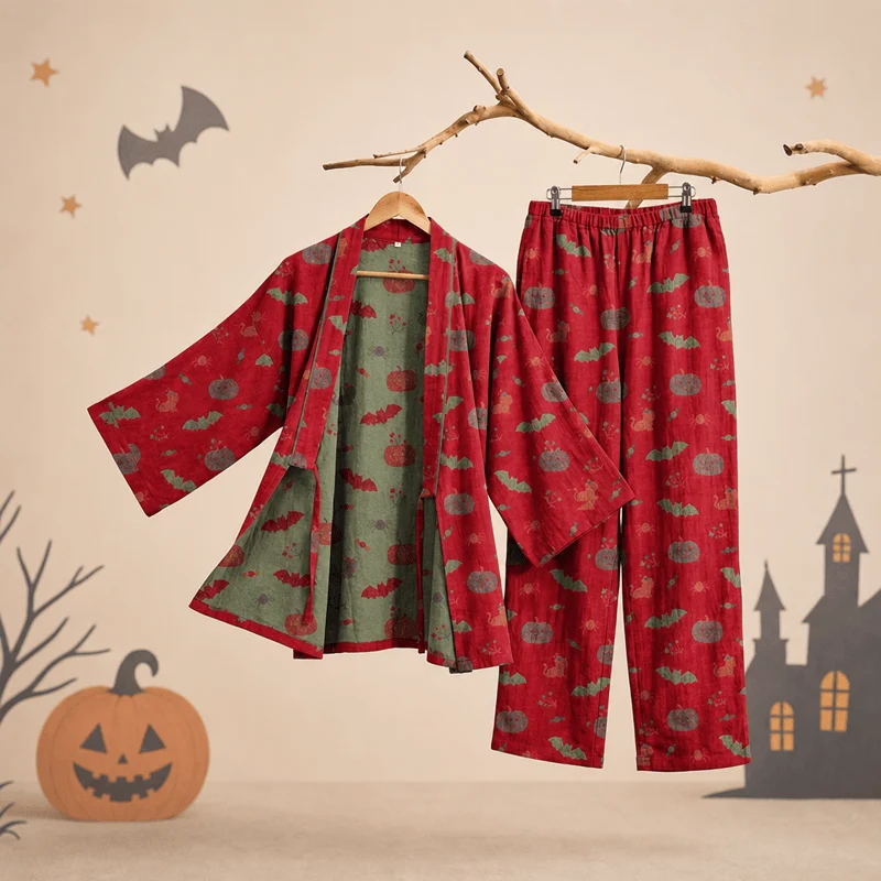 Halloween Kürbis Fledermaus Baumwollpyjama-Set