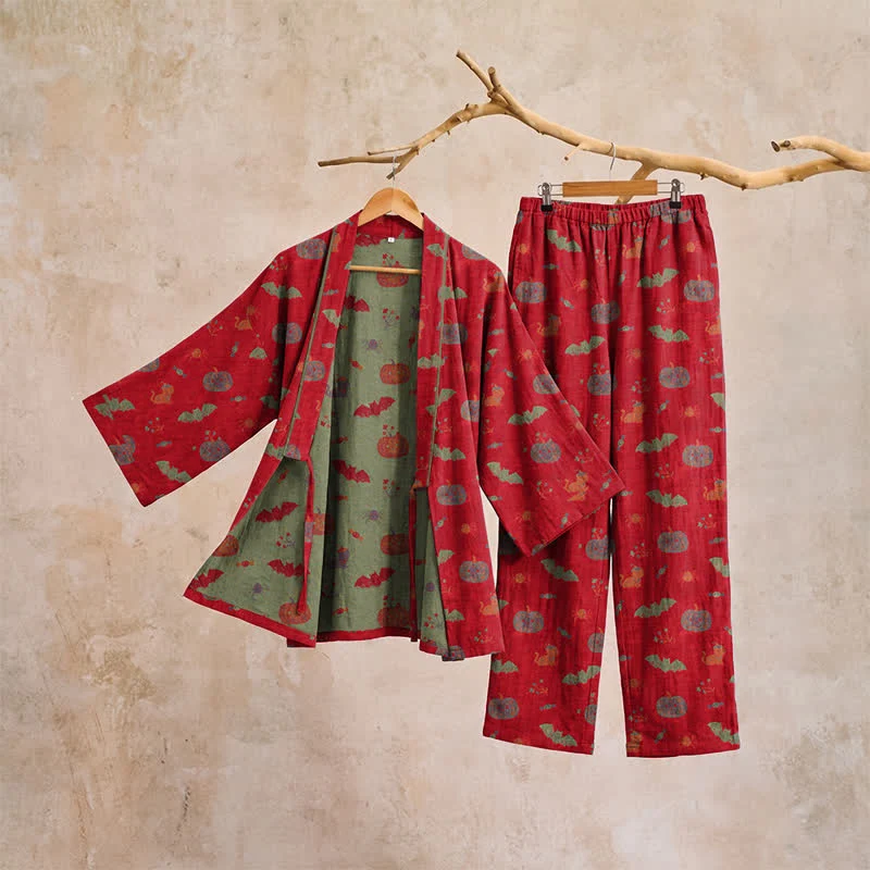 Halloween Kürbis Fledermaus Baumwollpyjama-Set