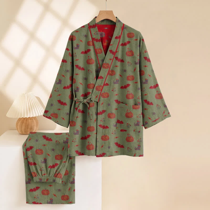 Halloween Kürbis Fledermaus Baumwollpyjama-Set