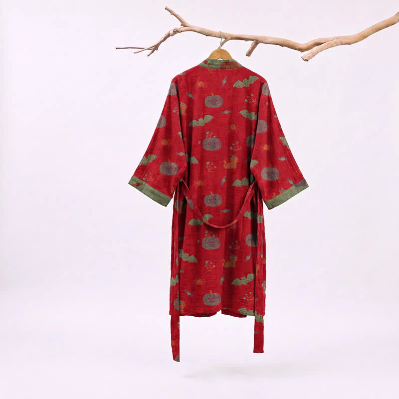 Halloween Kürbis Katze Baumwollkimono-Bademantel