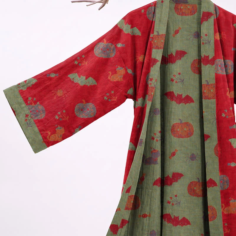 Halloween Kürbis Katze Baumwollkimono-Bademantel