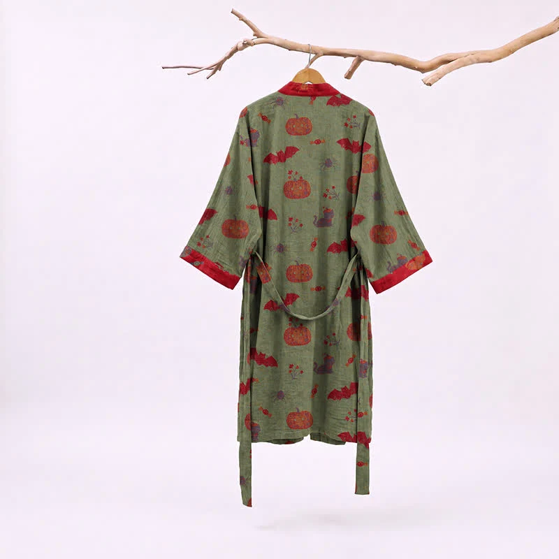 Halloween Kürbis Katze Baumwollkimono-Bademantel