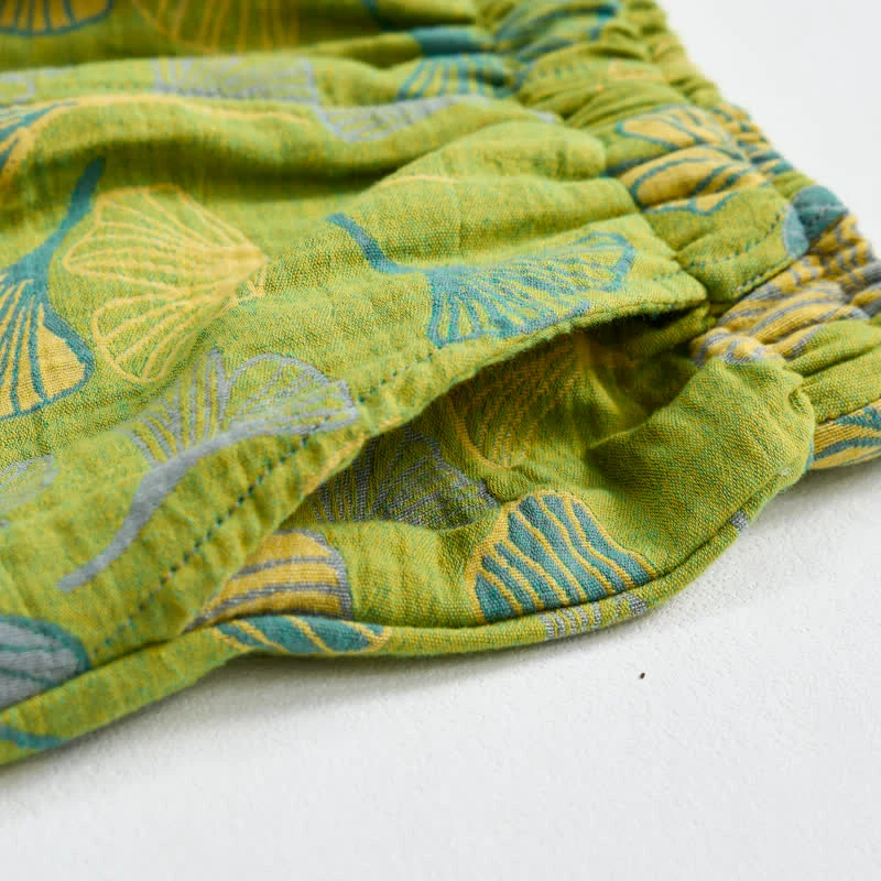 Baumwoll-Pyjamahose mit grünem Ginkgoblatt
