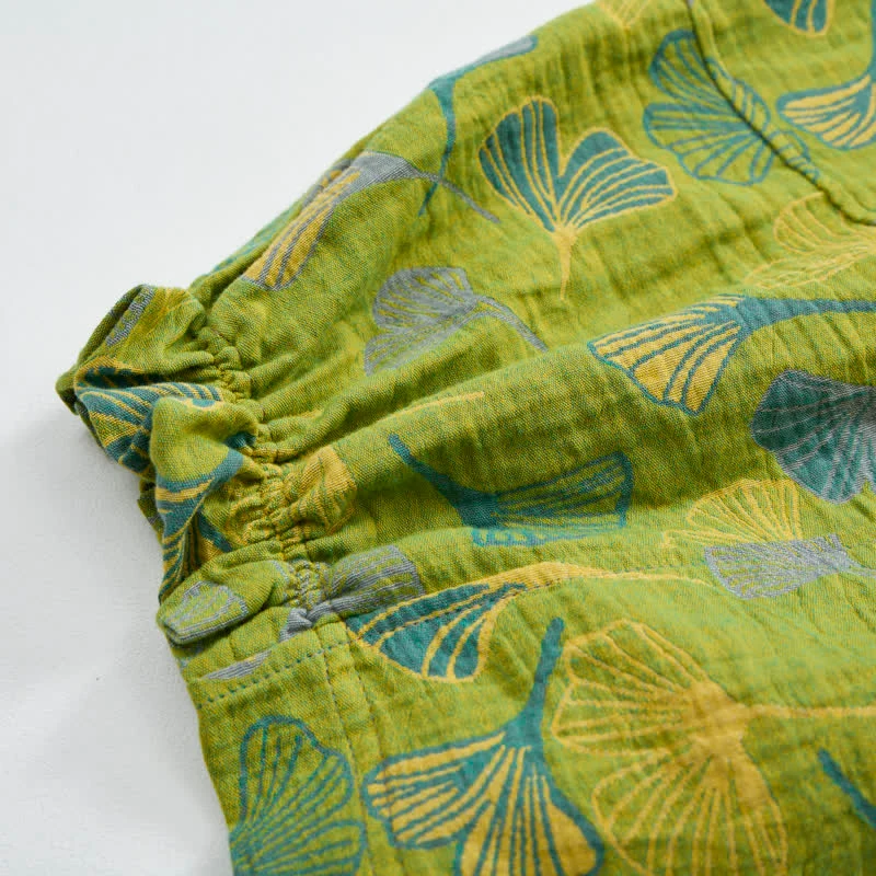 Baumwoll-Pyjamahose mit grünem Ginkgoblatt