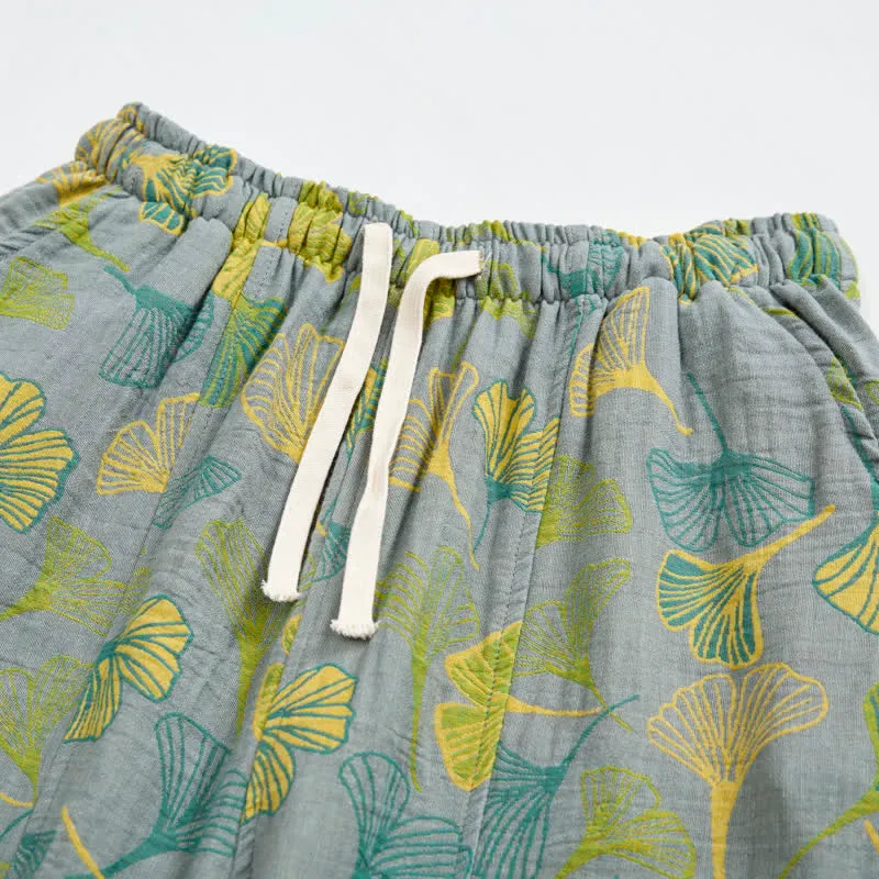 Baumwoll-Pyjamahose mit grünem Ginkgoblatt