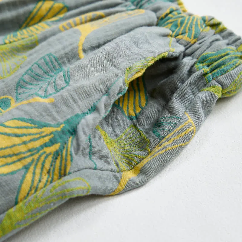 Baumwoll-Pyjamahose mit grünem Ginkgoblatt