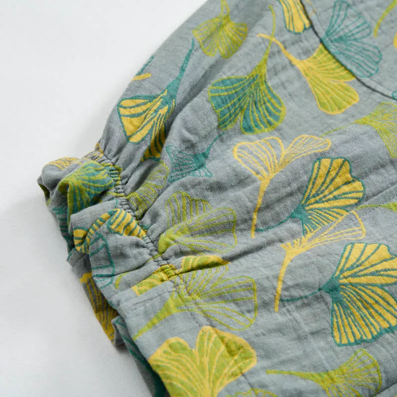 Baumwoll-Pyjamahose mit grünem Ginkgoblatt