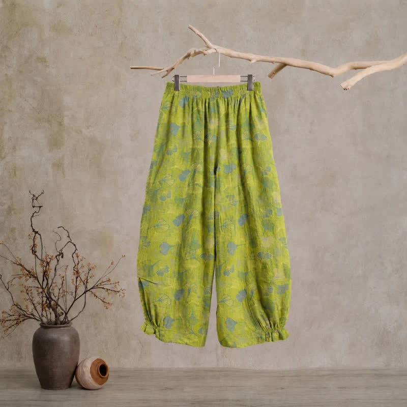 Baumwoll-Pyjamahose mit grünem Ginkgoblatt