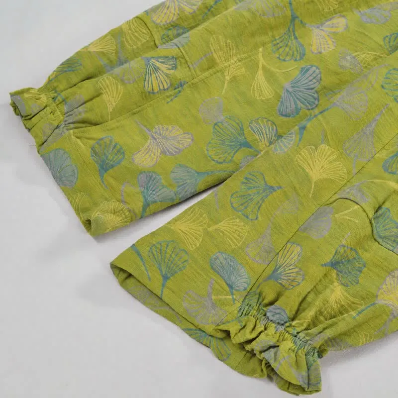 Baumwoll-Pyjamahose mit grünem Ginkgoblatt