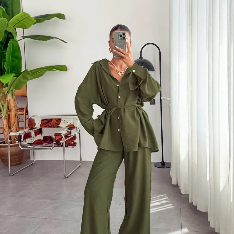 Loungewear-Set aus einfarbigem, strukturiertem Crinkle-Gewebe