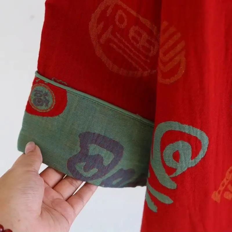 Festliches rotes Baumwollgaze-Pyjama-Set für Paare