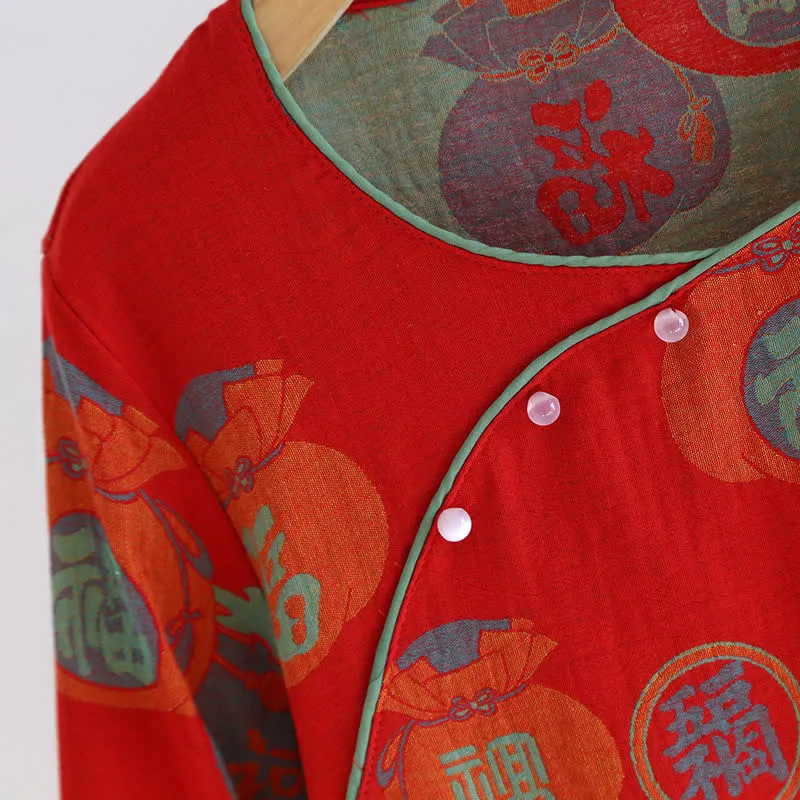 Festlicher roter Baumwoll-Pyjama-Set mit Glücksmotiv