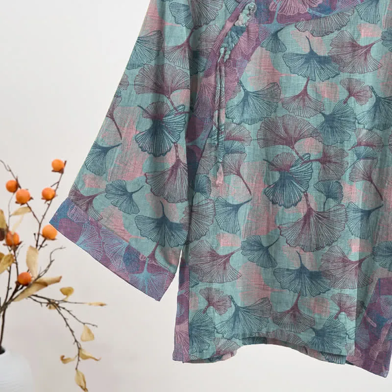 Pyjama-Set im chinesischen Stil mit Ginkgoblatt
