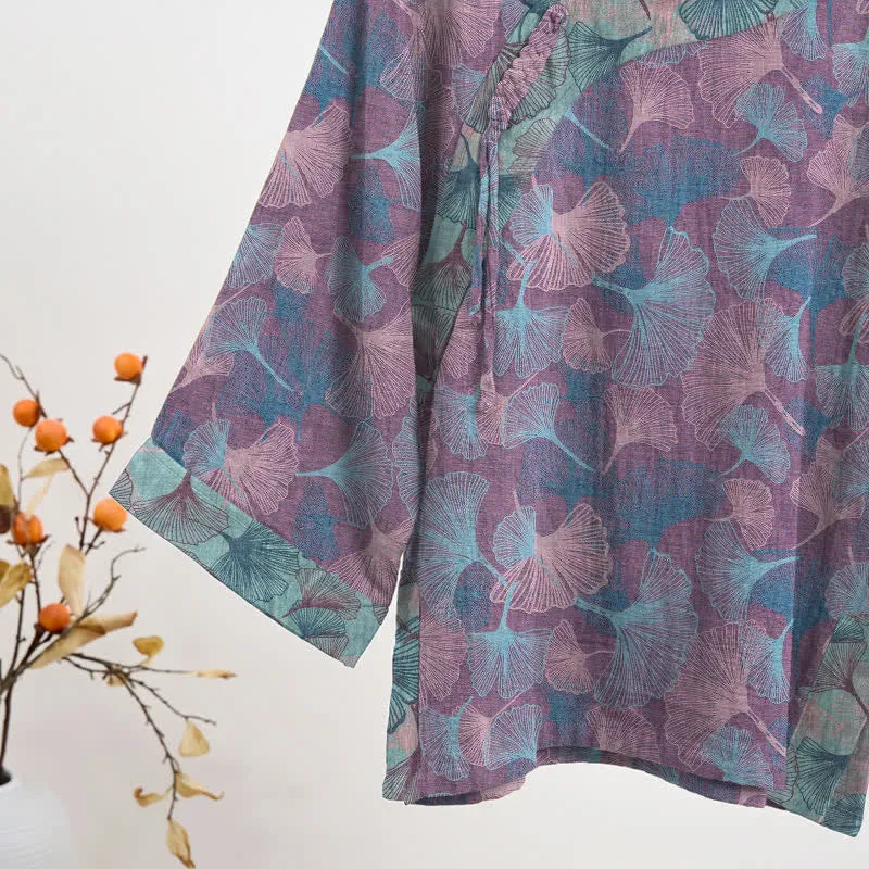 Pyjama-Set im chinesischen Stil mit Ginkgoblatt